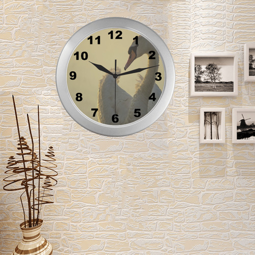 Graceful White Swan Silver Color Wall Clock