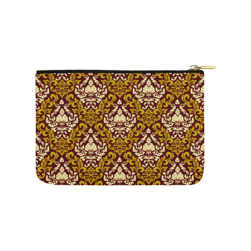 Elegant Vintage Gold Damask Floral Carry-All Pouch 9.5''x6''