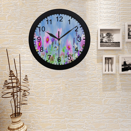 Pretty Pink Wildflowers Circular Plastic Wall clock