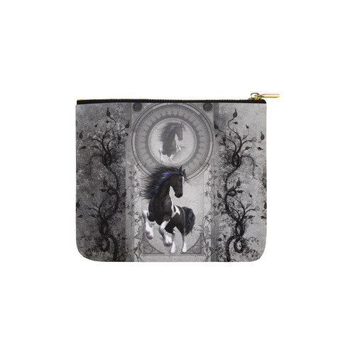 Awesome horse in black and white with flowers Carry-All Pouch 6''x5''