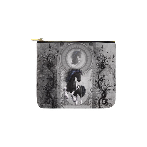 Awesome horse in black and white with flowers Carry-All Pouch 6''x5''