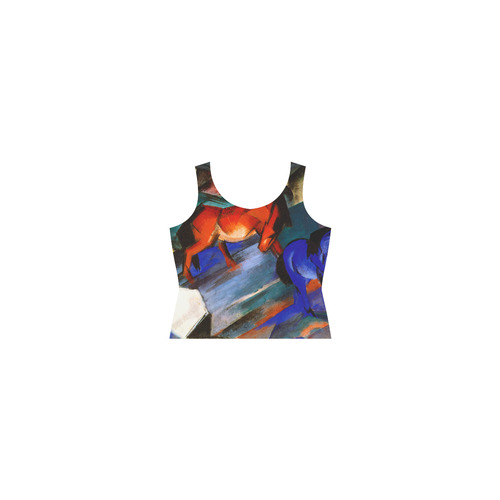 Red and Blue Horse by Franz Marc Sleeveless Splicing Shift Dress(Model D17)