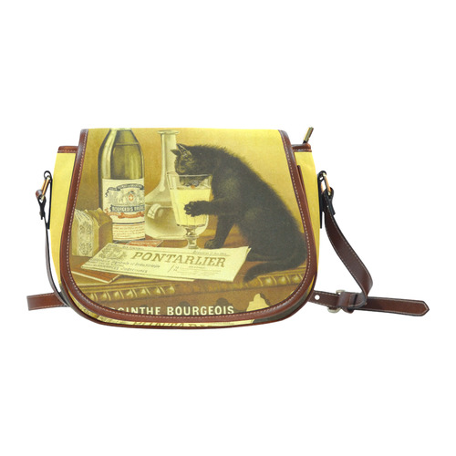 Absinthe Bourgeois Vintage Cat Drinking Absinthe Saddle Bag/Large (Model 1649)