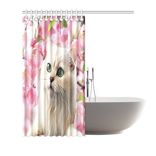 Cat and Flowers Shower Curtain 72"x72"