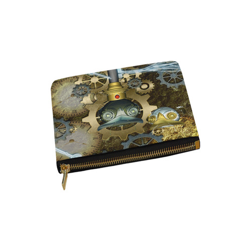 Steampunk, owl, clocks and gears Carry-All Pouch 6''x5''