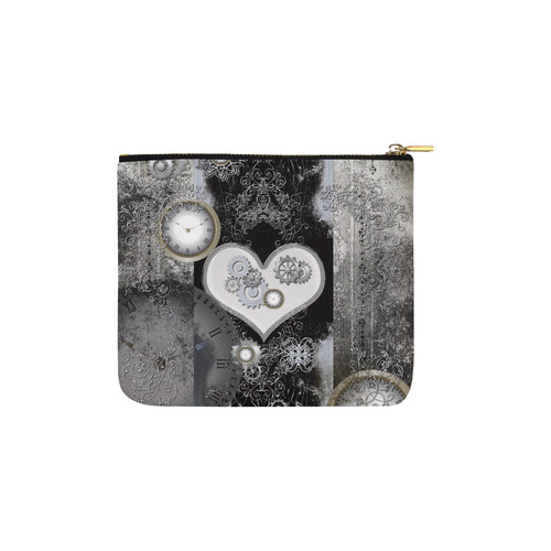 Steampunk, heart, clocks and gears Carry-All Pouch 6''x5''
