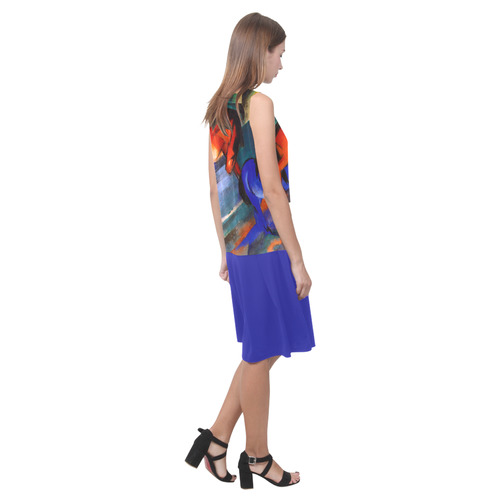 Red and Blue Horse by Franz Marc Sleeveless Splicing Shift Dress(Model D17)