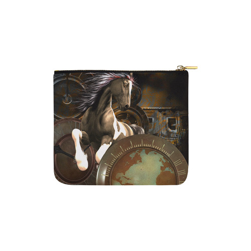 Steampunk, awesome horse with clocks and gears Carry-All Pouch 6''x5''