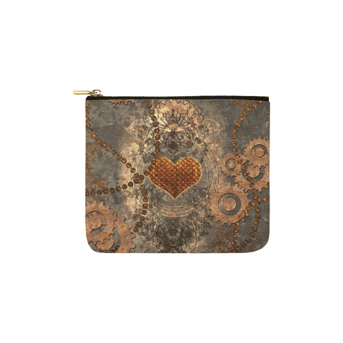 Steampuink, rusty heart with clocks and gears Carry-All Pouch 6''x5''