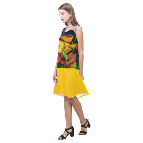 Yellow Cow by Franz Marc Sleeveless Splicing Shift Dress(Model D17)