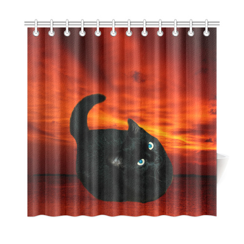 Cat and Red Sky Shower Curtain 72"x72"
