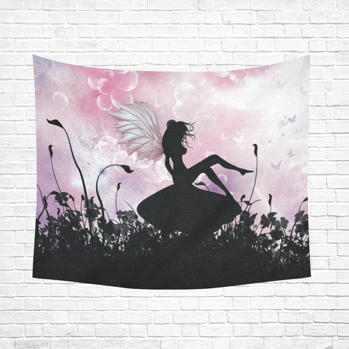 Pink Fairy Silhouette with bubbles Cotton Linen Wall Tapestry 60"x 51"