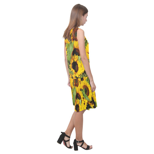 Yellow Sunflowers Sleeveless Splicing Shift Dress(Model D17)