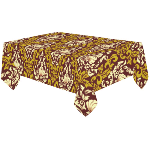 Elegant Vintage Gold Damask Floral Cotton Linen Tablecloth 60"x120"