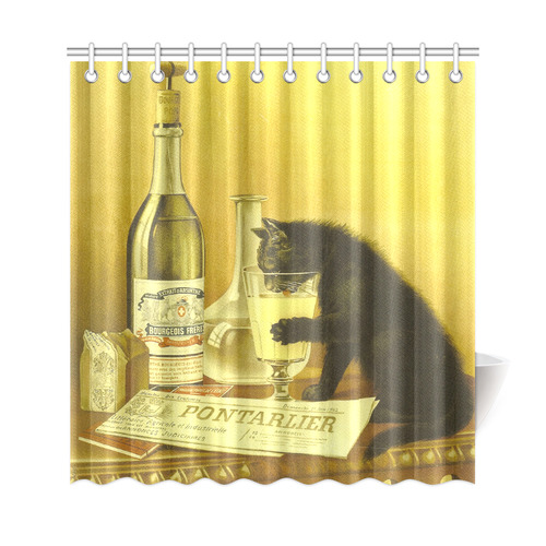 Absinthe Bourgeois Vintage Cat Drinking Absinthe Shower Curtain 69"x72"
