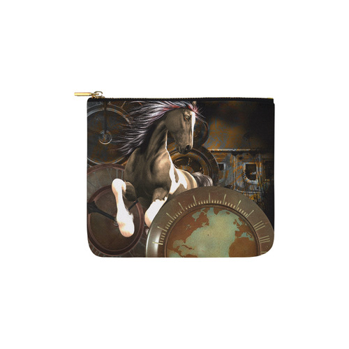 Steampunk, awesome horse with clocks and gears Carry-All Pouch 6''x5''