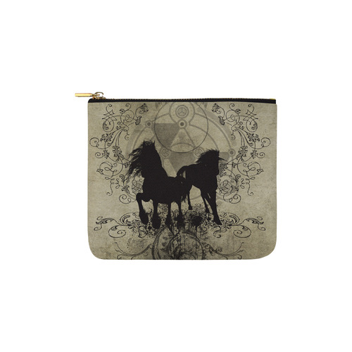 Beautiful horses, solhouette in black Carry-All Pouch 6''x5''