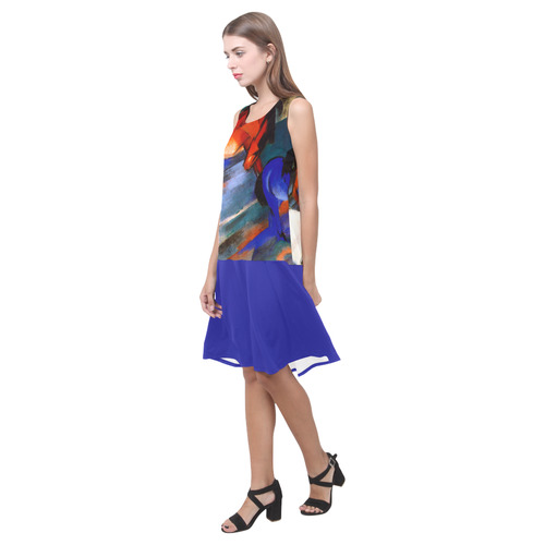 Red and Blue Horse by Franz Marc Sleeveless Splicing Shift Dress(Model D17)