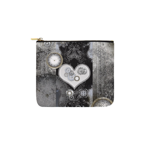Steampunk, heart, clocks and gears Carry-All Pouch 6''x5''