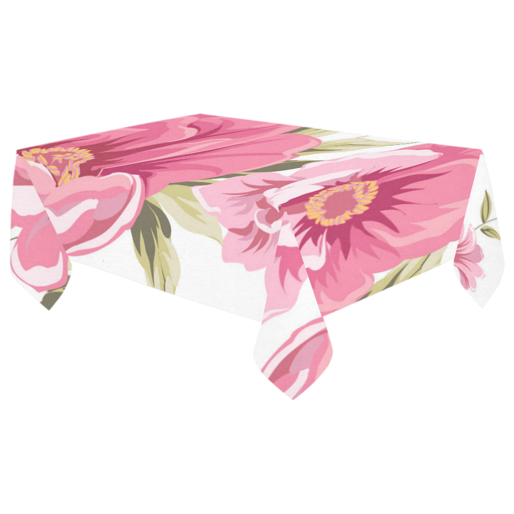 Beautiful Vintage Pink Floral Pattern Cotton Linen Tablecloth 60"x 104
