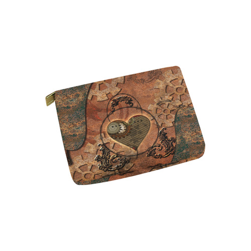 Steampunk wonderful heart, clocks and gears Carry-All Pouch 6''x5''