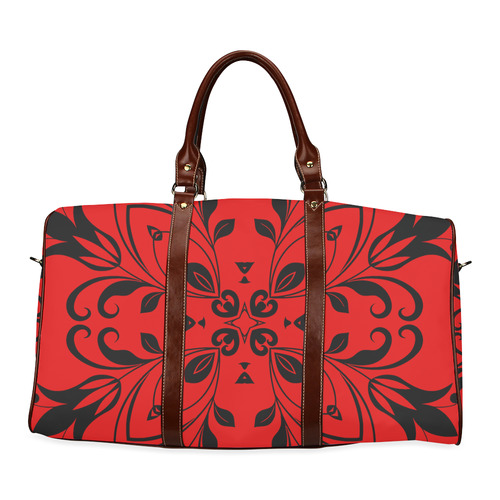 Black Floral Flourish on Red Waterproof Travel Bag/Small (Model 1639)