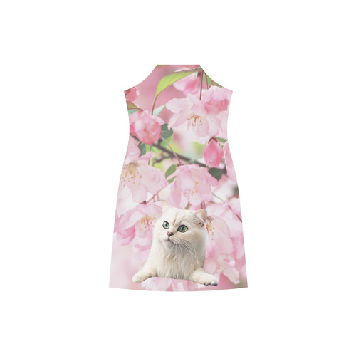Cat and Flowers V-Neck Open Fork Long Dress(Model D18)