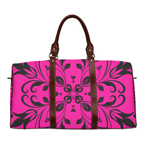 Black Floral Flourish on Pink Waterproof Travel Bag/Small (Model 1639)