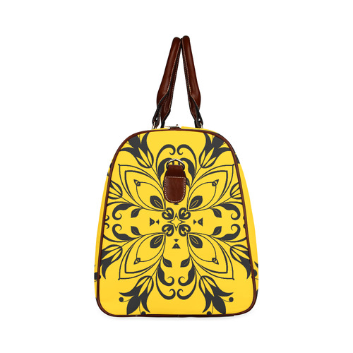 Black Floral Flourish on Yellow Waterproof Travel Bag/Small (Model 1639)
