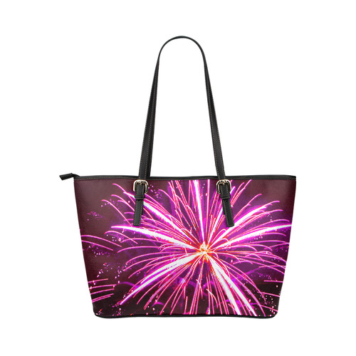 Happy New Year Fireworks Leather Tote Bag/Small (Model 1651)