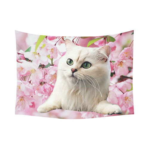 Cat and Flowers Cotton Linen Wall Tapestry 80"x 60"