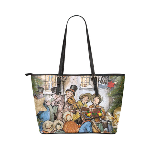 Anton Pieck carol singers Leather Tote Bag/Large (Model 1651)