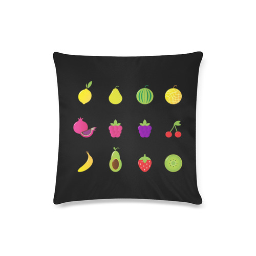 Luxury designers black Pillow with hand-drawn Fruit. Stylish version. Custom Zippered Pillow Case 16"x16"(Twin Sides)