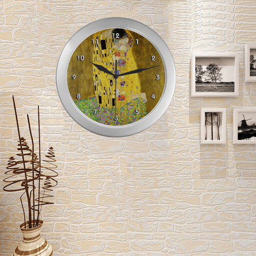 The Kiss Gustav Klimt Fine Art Silver Color Wall Clock