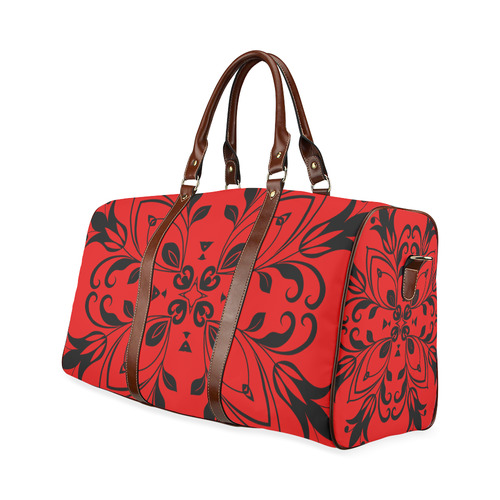 Black Floral Flourish on Red Waterproof Travel Bag/Small (Model 1639)