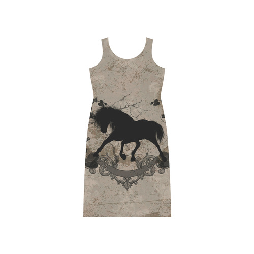 Black horse silohuette Phaedra Sleeveless Open Fork Long Dress (Model D08)