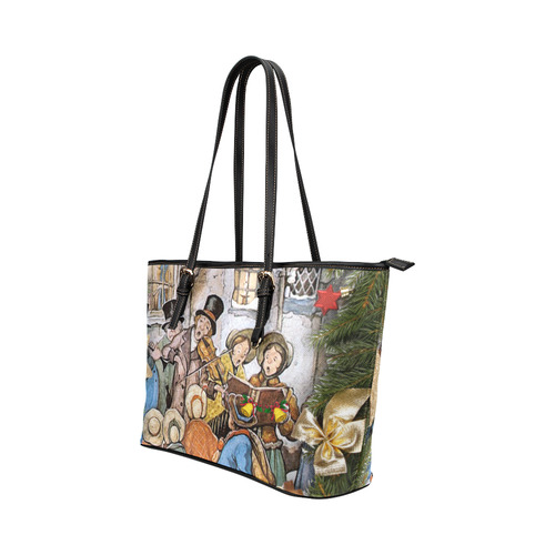 Anton Pieck carol singers Leather Tote Bag/Large (Model 1651)