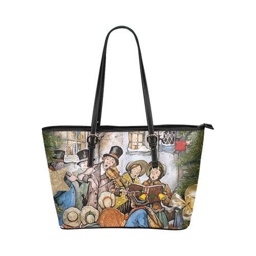 Anton Pieck carol singers Leather Tote Bag/Large (Model 1651)