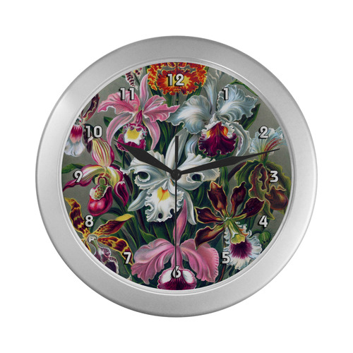 Orchids Ernst Haeckel Flower Nature Fine Art Silver Color Wall Clock