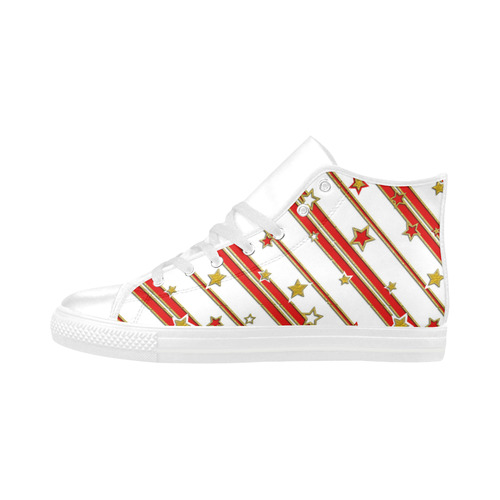 STARS & STRIPES red gold white Aquila High Top Microfiber Leather Women's Shoes (Model 032)