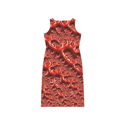 Cool Red Fractal White Lights Phaedra Sleeveless Open Fork Long Dress (Model D08)