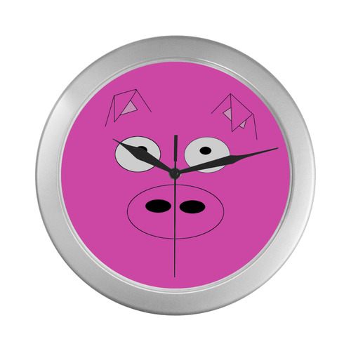 Pink Pig Silver Color Wall Clock