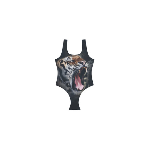 A painted glorious roaring Tiger Portrait Vest One Piece Swimsuit (Model S04)