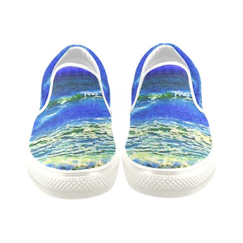 Blue Ocean Waves Slip-on Canvas Shoes for Men/Large Size (Model 019)