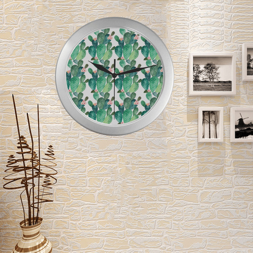 cacti Silver Color Wall Clock