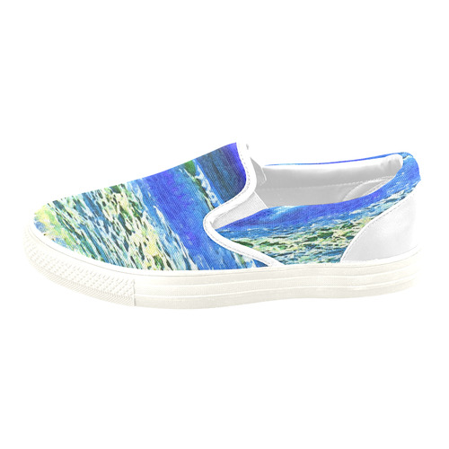 Blue Ocean Waves Slip-on Canvas Shoes for Men/Large Size (Model 019)