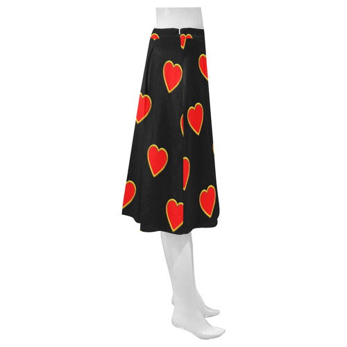 Red Valentine Love Hearts on Black Mnemosyne Women's Crepe Skirt (Model D16)