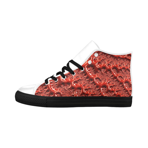 Cool Red Fractal White Lights Aquila High Top Microfiber Leather Women's Shoes (Model 032)