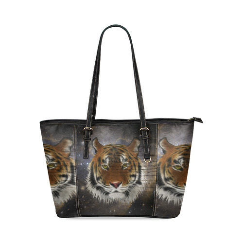 01 An abstract magnificent tiger Leather Tote Bag/Small (Model 1640)