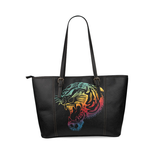 Roaring Tiger Tattoo colored Leather Tote Bag/Large (Model 1640)